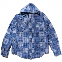 Back Channel, patchwork hooded shirt