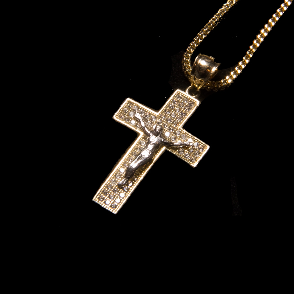 クロス 10K イエロー ゴールド ペンダント ヘッド ＆ ネックレス  