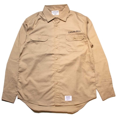 送料込 キャプテンズヘルム ワークシャツ XL ベージュ 長袖 ロゴ 新品 キャプテンズヘルム サポート ユア ローカル ワーク シャツ | CAPTAINS