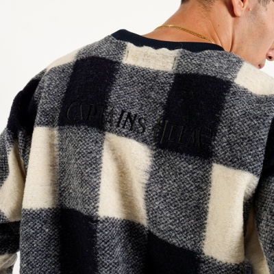 キャプテンズヘルム ブロック チェック フリース クルー