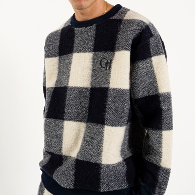 キャプテンズヘルム ブロック チェック フリース クルー