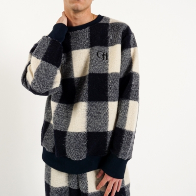 キャプテンズヘルム ブロック チェック フリース クルー