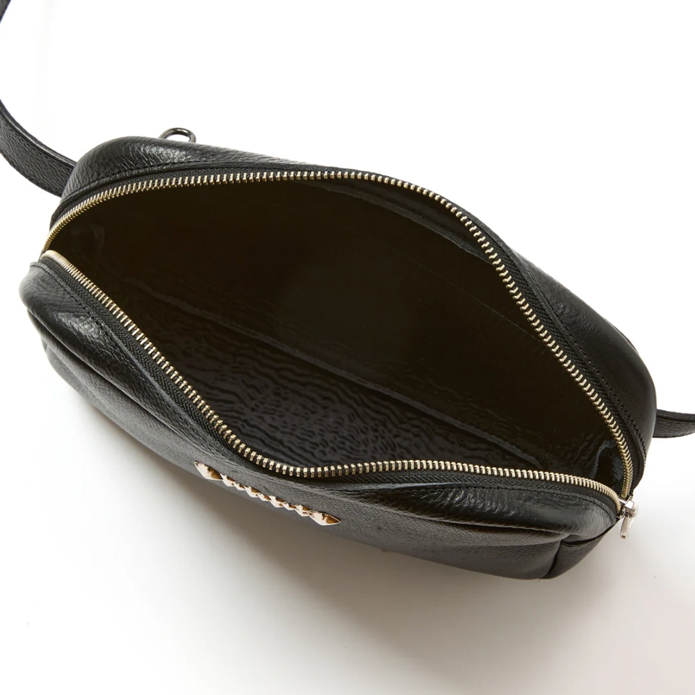 CALEE ブラック レザー バッグ キャリー スタッズ レザー ボディーバッグ | CALEE STUDS