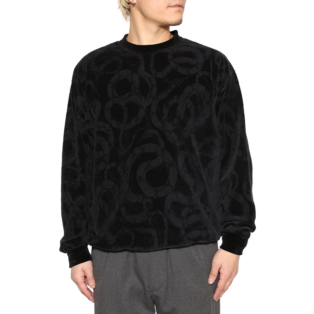 CALEE キャリー　スネーク柄ベロアカットソー キャリー ジャガード ベロア クルーネック カットソー ＜スネーク