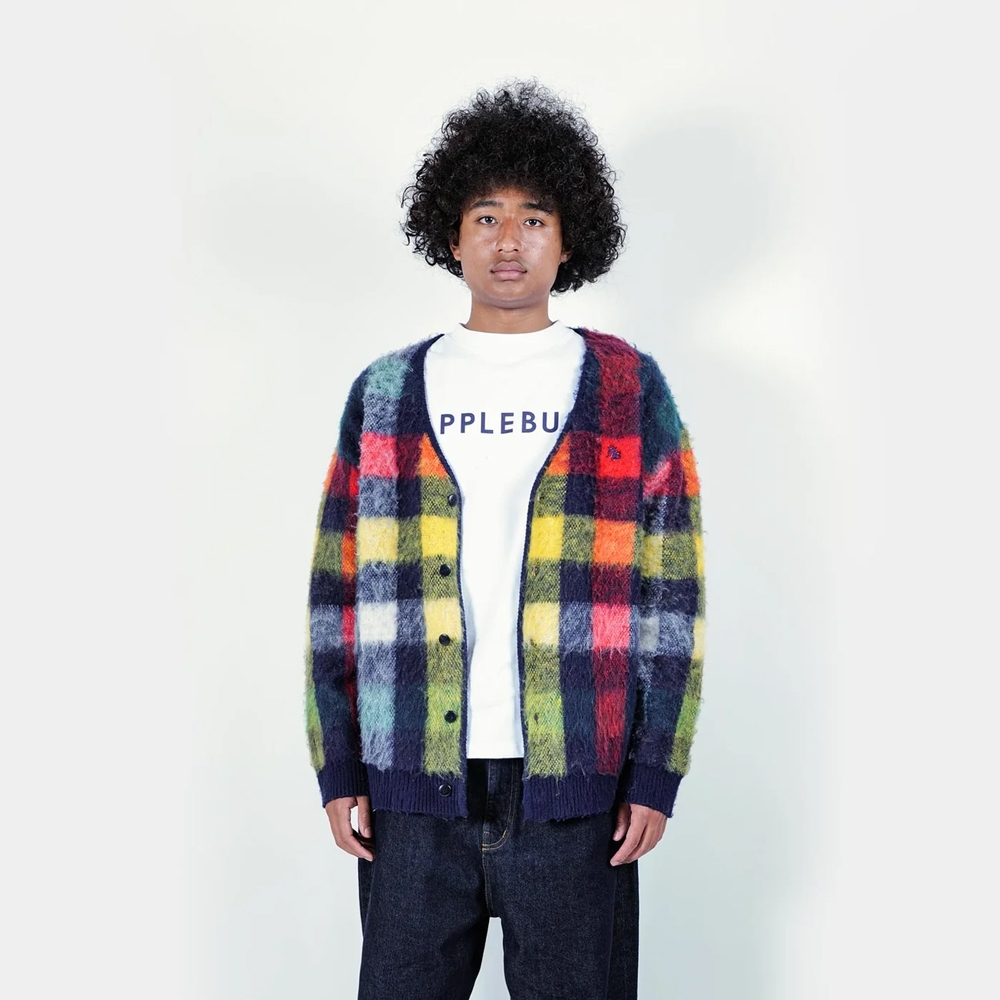 アップルバム チェック ニット カーディガン