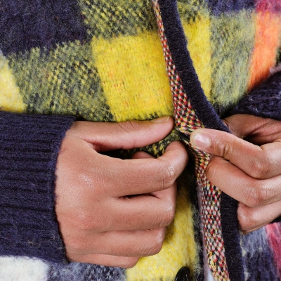 アップルバム チェック ニット カーディガン