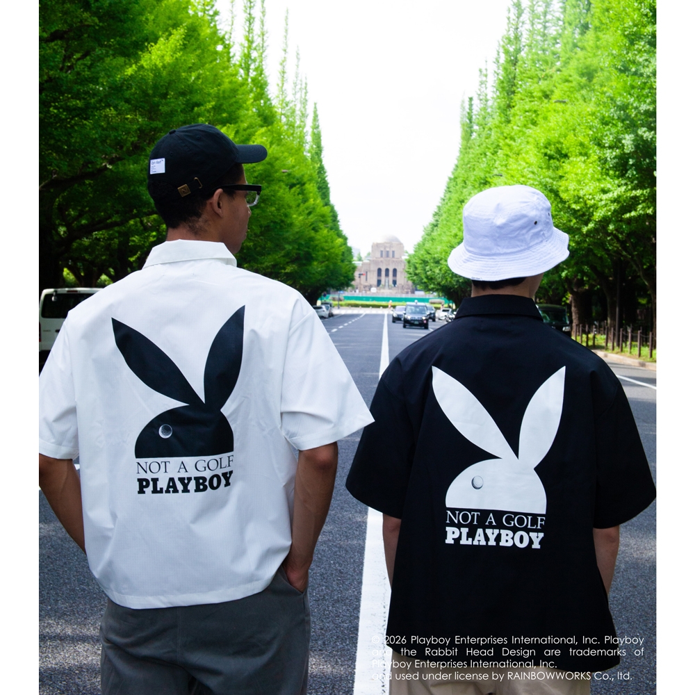 プレイボーイ x キャプテンズヘルム ゴルフバニー ロゴ リップ ストップ シャツ